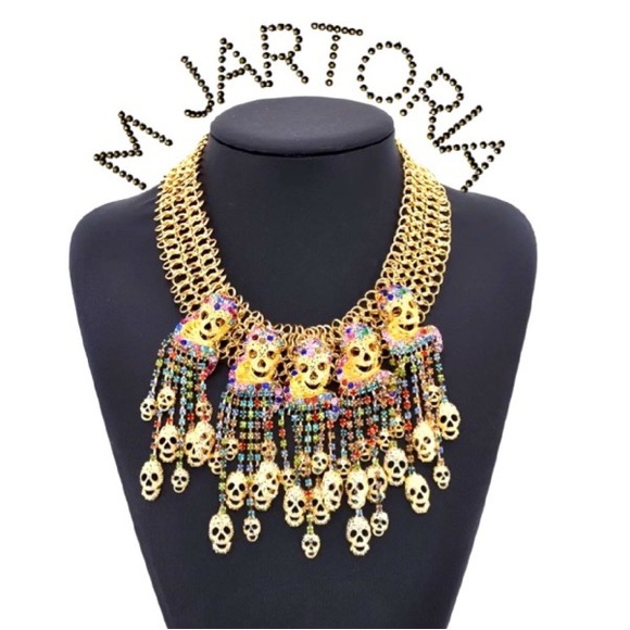 MJartoria Skull Chunky Chain Rhinestone Tassel Collar Necklace - Picture 1 of 7